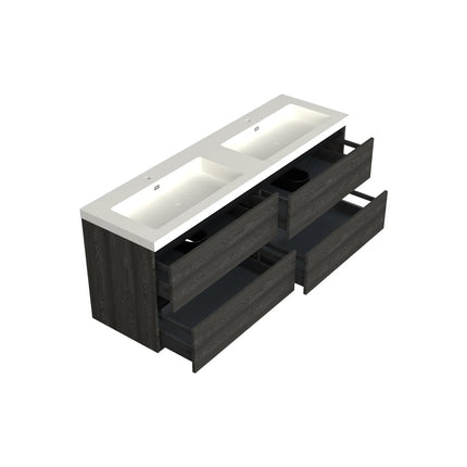 Dutchline Badmeubel Onderkast - Lumiere - 200x46cm - 4 Lades - 2 Uitsparingen