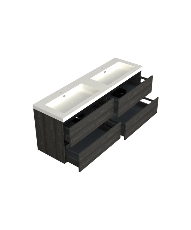 Dutchline Badmeubel Onderkast - Lumiere - 200x46cm - 4 Lades - 2 Uitsparingen