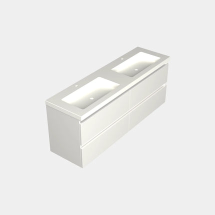 Dutchline Badmeubel Onderkast – Mat Wit – 160x46cm – 4 Lades – 2 Uitsparingen
