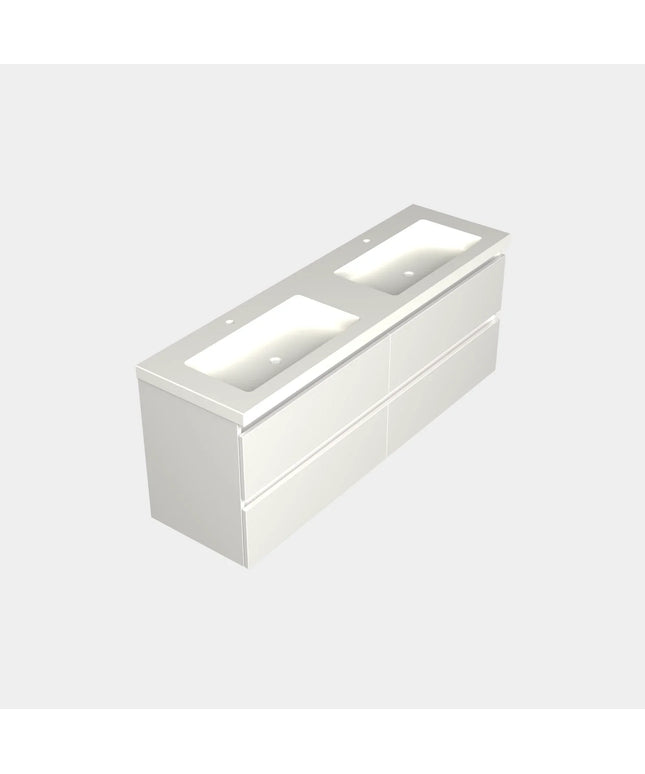 Dutchline Badmeubel Onderkast – Mat Wit – 160x46cm – 4 Lades – 2 Uitsparingen