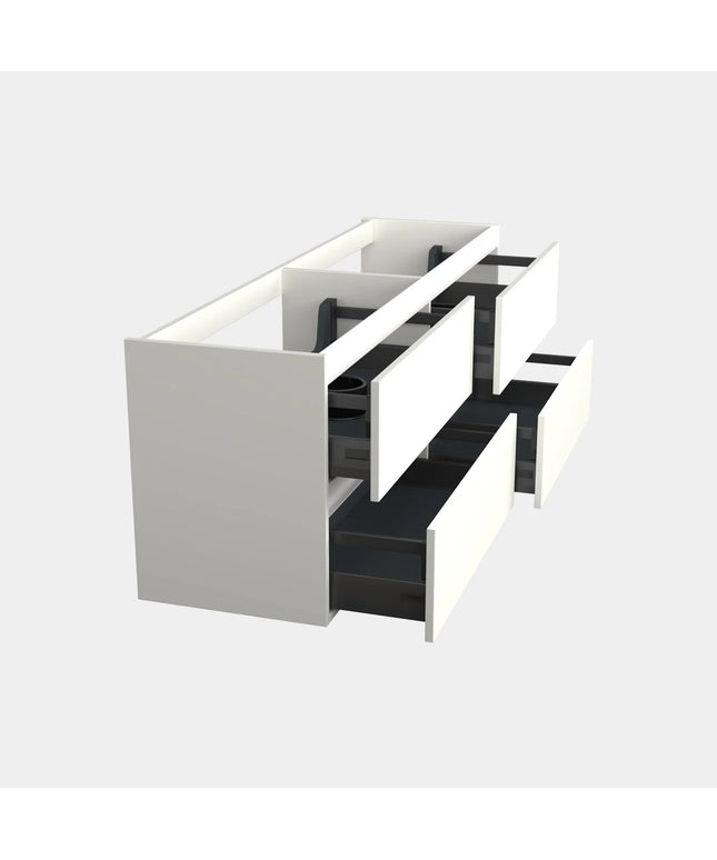 Dutchline Badmeubel Onderkast – Mat Wit – 200x46cm – 4 Lades – 2 Uitsparingen