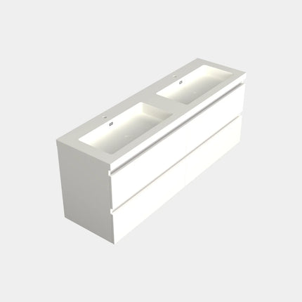 Dutchline Badmeubel Onderkast – Mat Wit – 200x46cm – 4 Lades – 2 Uitsparingen