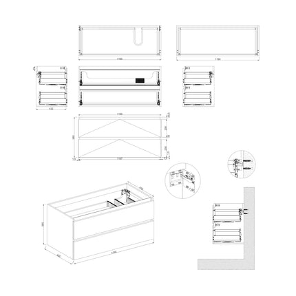 Dutchline Badmeubel Onderkast Rechts – Mat Grijs – 120x46cm – 2 Lades – 1 Uitsparing
