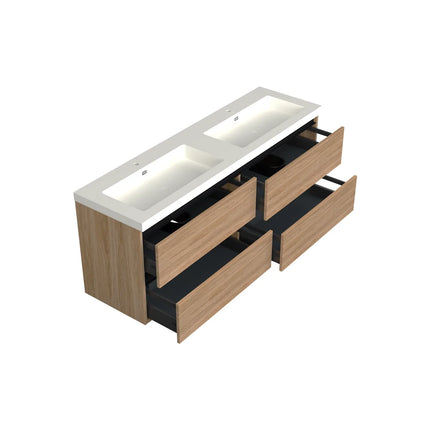 Dutchline Badmeubel Onderkast - Uludag - 200x46cm - 4 Lades - 2 Uitsparingen