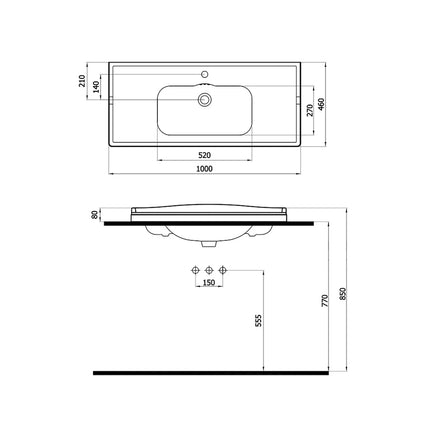 DutchLine - Elite 100 Wastafel - Glans Wit -1000x460x80mm