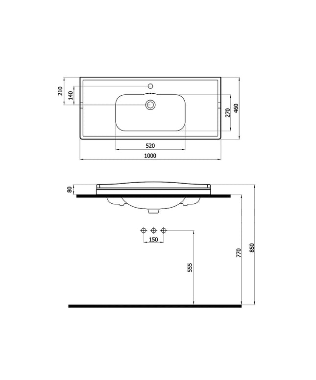 DutchLine - Elite 100 Wastafel - Glans Wit -1000x460x80mm