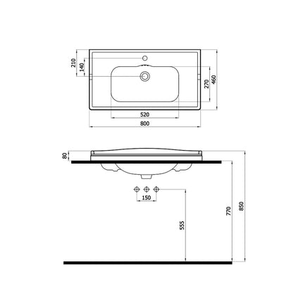 DutchLine - Elite 80 Wastafel - Glans Wit - 800x460x80mm