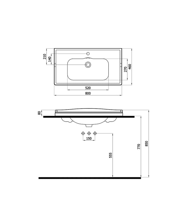 DutchLine - Elite 80 Wastafel - Glans Wit - 800x460x80mm