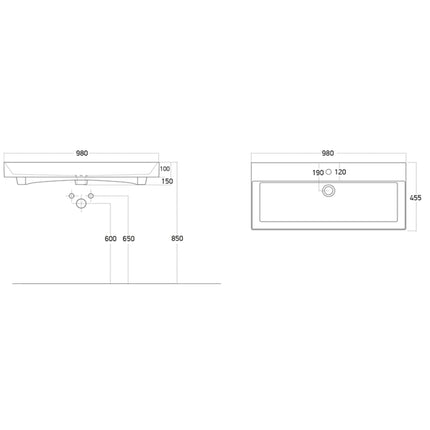 DutchLine - Ensan Keramische Wastafel Vierkant - Wit - 980x455mm