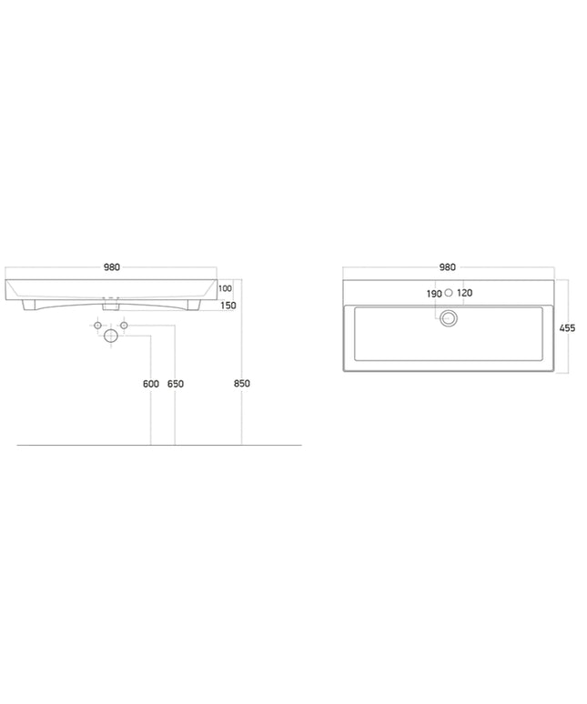 DutchLine - Ensan Keramische Wastafel Vierkant - Wit - 980x455mm