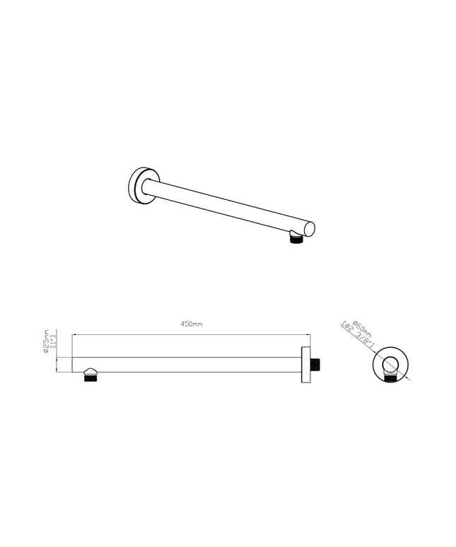 DutchLine - Grip Douchearm 450mm – Mat zwart