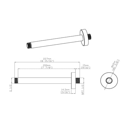 DutchLine - Grip Plafondarm 200 – Geborsteld staal