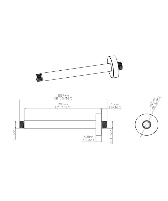 DutchLine - Grip Plafondarm 200 – Mat zwart