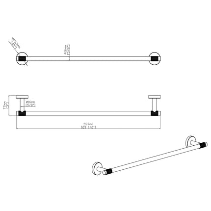 DutchLine - Grip Serie Handdoekrek – Geborsteld Messing Goud/Zwart