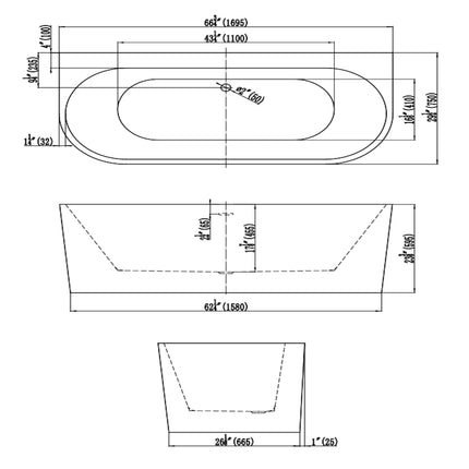 DutchLine Half-vrijstaand Bad - Mat Wit - 1700x750x600