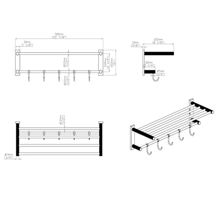 DutchLine - Handdoekrek met haken - 60cm – Geborsteld koper