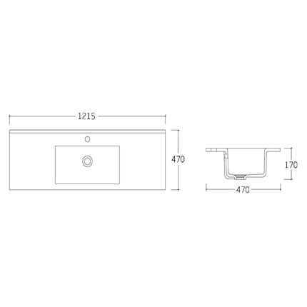 DutchLine - Ondiep Keramiek 60 - Met kraangat - Glans wit - 610x360x150