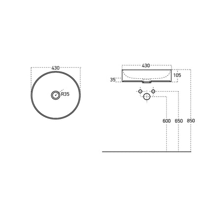 DutchLine - Keramische Waskom Rond - Glans Wit - 430x105mm