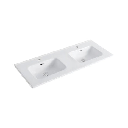 DutchLine - Keramische Wastafel OVI 120CM - Glans wit - 2 Kraangaten - 2 Wasbakken