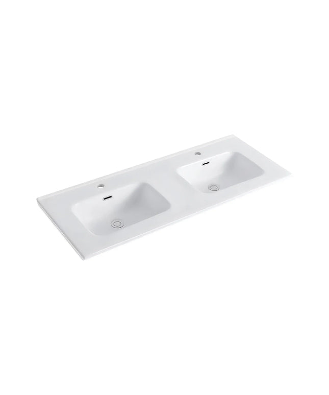 DutchLine - Keramische Wastafel OVI 120CM - Glans wit - 2 Kraangaten - 2 Wasbakken