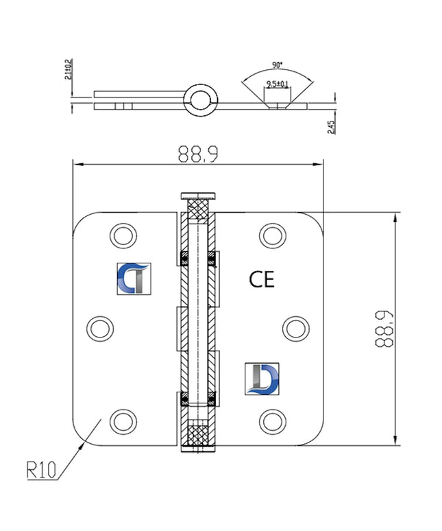 DutchLine - Kogellagerscharnier - Mat Zwart - 89x89mm