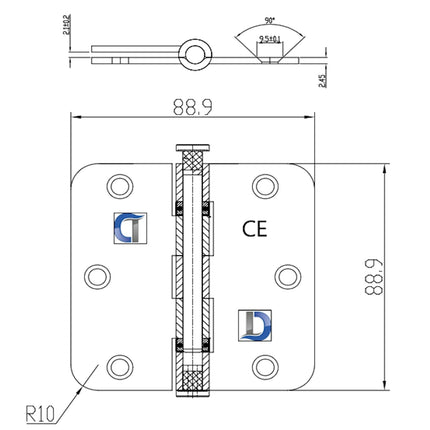 DutchLine - Kogellagerscharnier - RVS - 89x89mm