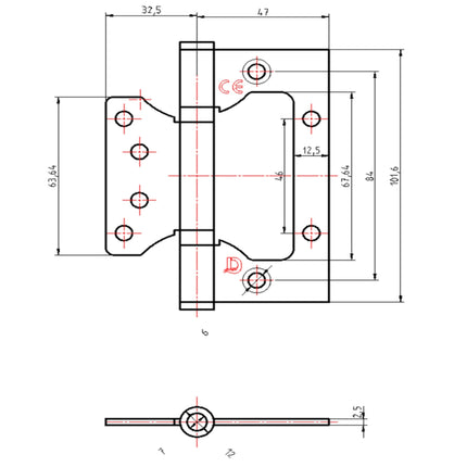 DutchLine - Scharnier zonder frees-werk - Mat Zwart - 101.6x79.5mm