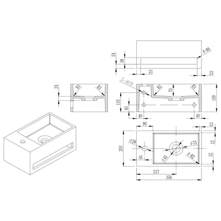 DutchLine - Solid.Surface Fontein Met Handdoekrek - Mat Wit Links - 356x203x159mm
