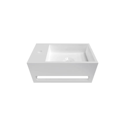 DutchLine - Solid.Surface Fontein Met Handdoekrek - Glans Wit Links - 356x203x159mm