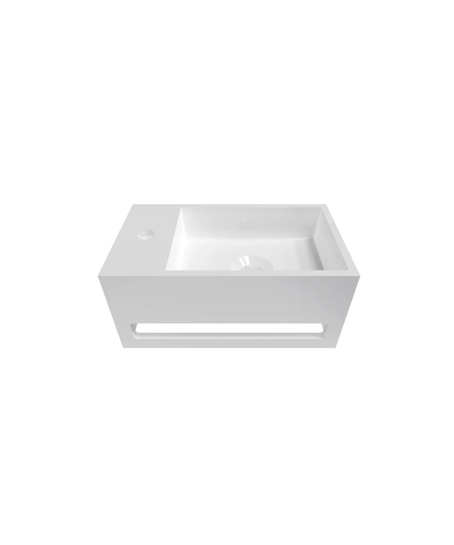 DutchLine - Solid.Surface Fontein Met Handdoekrek - Glans Wit Links - 356x203x159mm