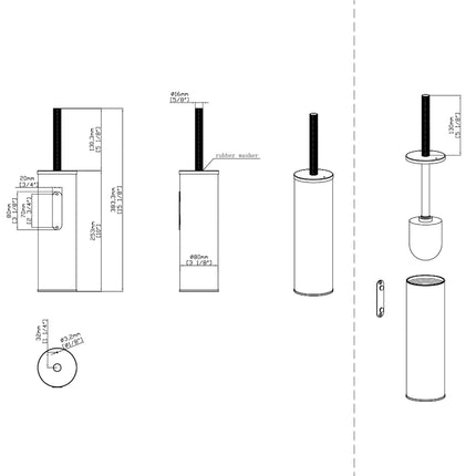DutchLine - Toiletborstelhouder met Toiletborstel – Mat zwart met Geborsteld Messing Goud