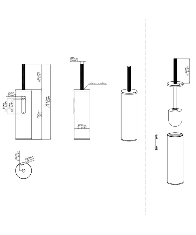 DutchLine - Toiletborstelhouder met Toiletborstel – Mat zwart met Geborsteld Messing Goud