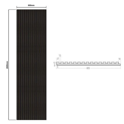 DutchLine - Wandpaneel Akoestisch met echt houtfineer - Gerookt Grijs - 600*2600mm