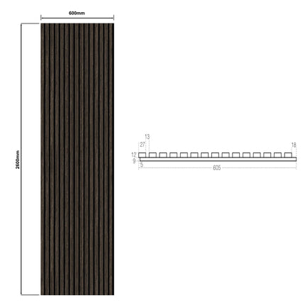 DutchLine - Wandpaneel Akoestisch met echt houtfineer - Wenge - 600*2600mm