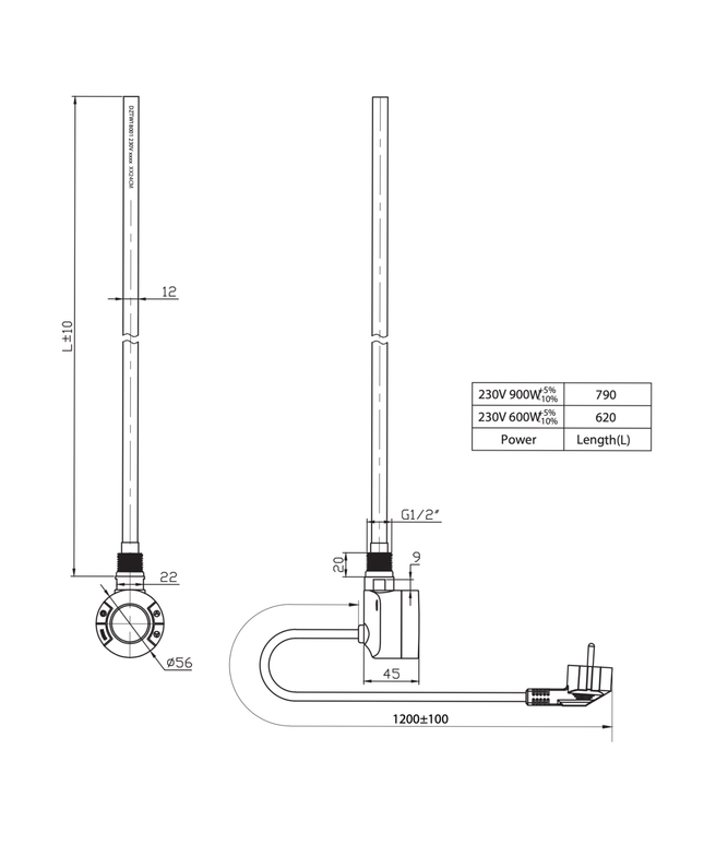Radiador de baño de Belrad 1800x500mm - Chrome - Conexión central - 575W