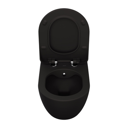 Creavit Rimoff hangtoilet / ophang WC met RVS sproeier (bidet) – mat zwart – enkel koud water