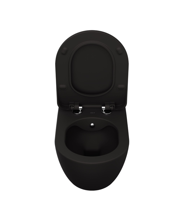 Creavit Rimoff hangtoilet / ophang WC met RVS sproeier (bidet) – mat zwart – enkel koud water
