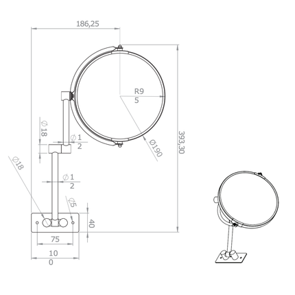 Aloni make-up spiegel – verstelbare arm – niet vergrotend – chroom