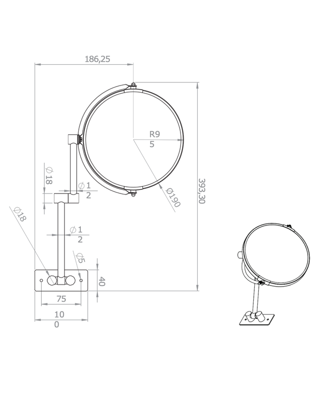 Aloni make-up spiegel – verstelbare arm – niet vergrotend – chroom