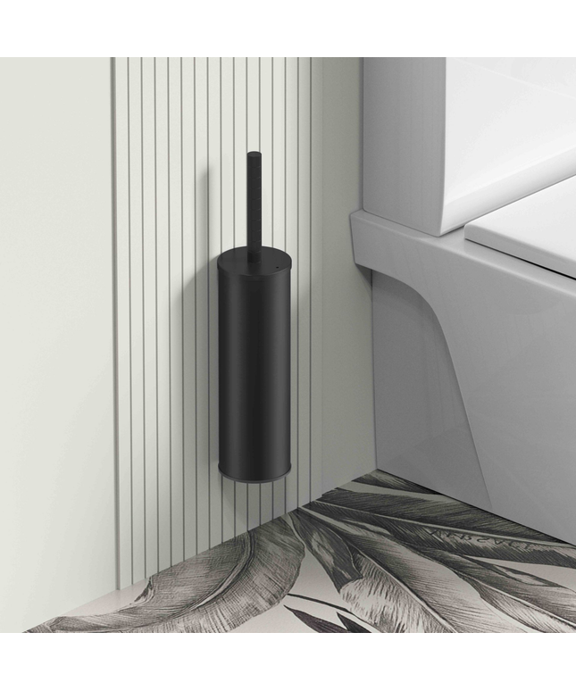 Aloni Stria toiletborstel met houder – mat zwart (PVD) – hangend & vrijstaand – met kunststof binnenpot
