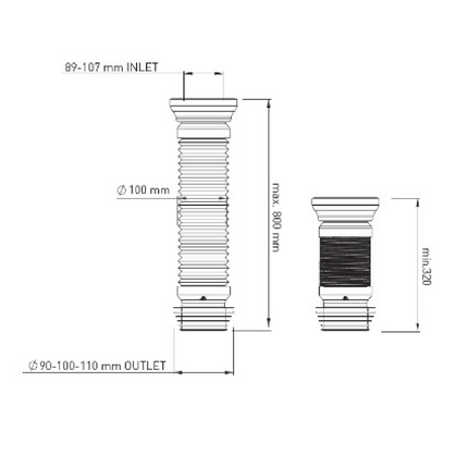 ALONI flexibel WC aansluitstuk – Recht – Conisch Ø90-110