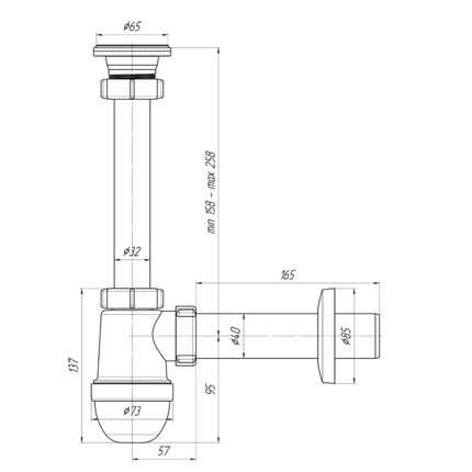 ALONI bekersifon met afvoerrooster – Ø40 mm – Chroom