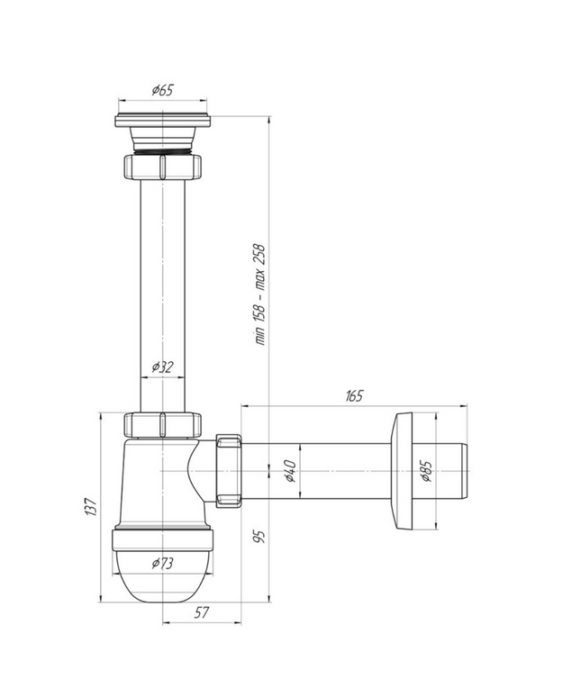 ALONI bekersifon met afvoerrooster – Ø40 mm – Chroom