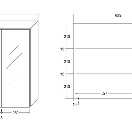 Plan coté armoire de toilette HAYAT – 2 portes miroir asymétriques simples – 80x70x15 cm – Blanc brillant