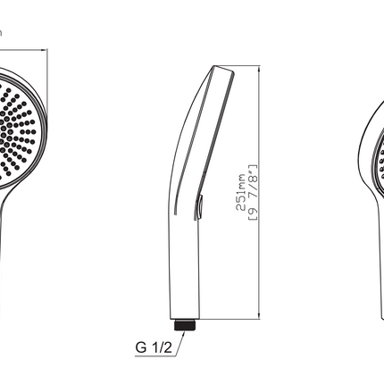 Maattekening UNIFORMA Handdouche 3 standen - Ø126mm - Geborsteld RVS