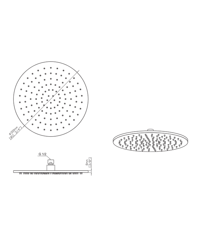 Maattekening UNIFORMA Hoofddouche - Ø300mm - Mat zwart