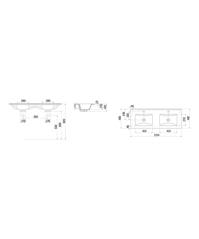 Maattekening Aloni wastafel dubbel – 46x120 cm – wit