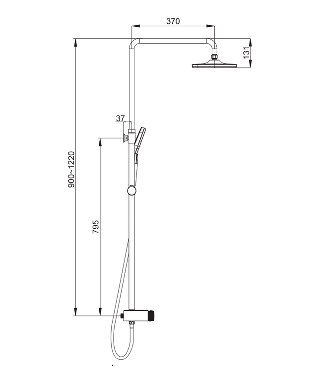 Maattekening ALONI douchekraan met planchet – chroom/wit