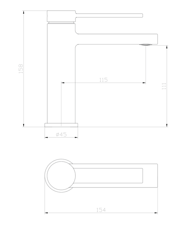 Plan de cotes ALONI Edge mitigeur lavabo – noir mat
