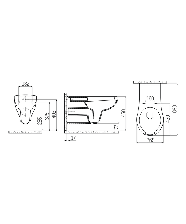 Maattekening Creavit hangtoilet – mindervaliden – wit